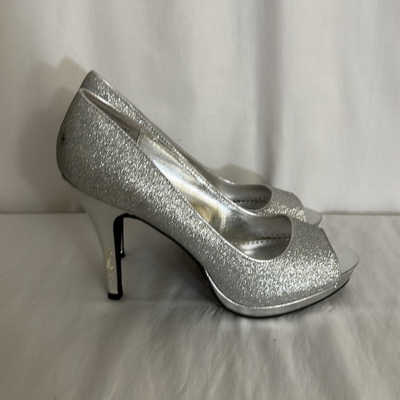 Rampage Silver Sparkle Peep Toe High Heels - Picture 5 of 9